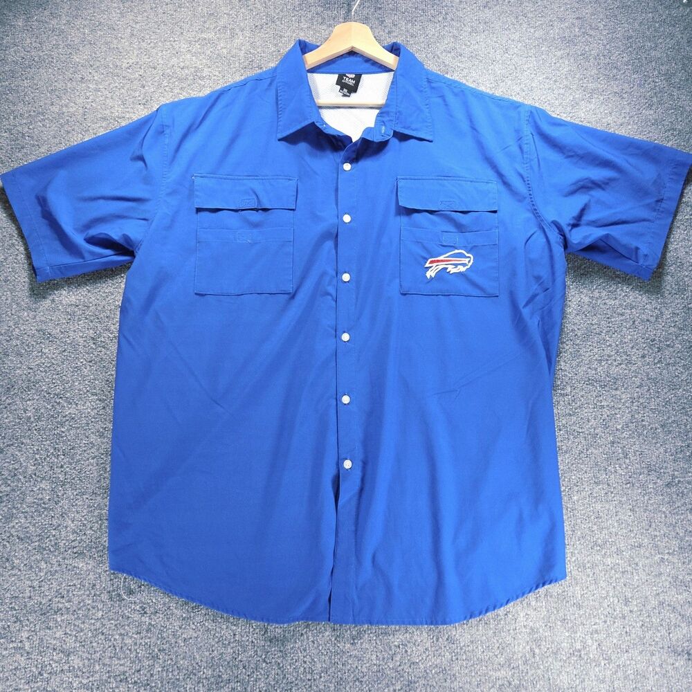 Buffalo Bills Button Up Shirt Mens 3XL Blue Short Sleeve Vented Fishing NFL Team